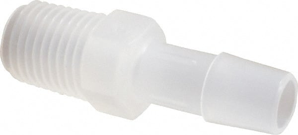 Made in USA - 3/8" Barb, 3/8, Polypropylene Single Barbed Tube Adapter - Natural, Male - Exact Tooling