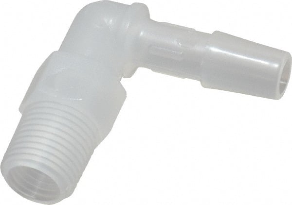 Made in USA - 1/4" Barb, 1/4, Polypropylene Single Barbed Tube Elbow - Natural, Male - Exact Tooling