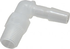 Made in USA - 1/4" Barb, 1/4, Polypropylene Single Barbed Tube Elbow - Natural, Male - Exact Tooling