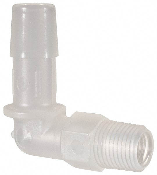 Made in USA - 3/8" Barb, 3/8, Polypropylene Single Barbed Tube Elbow - Natural, Male - Exact Tooling
