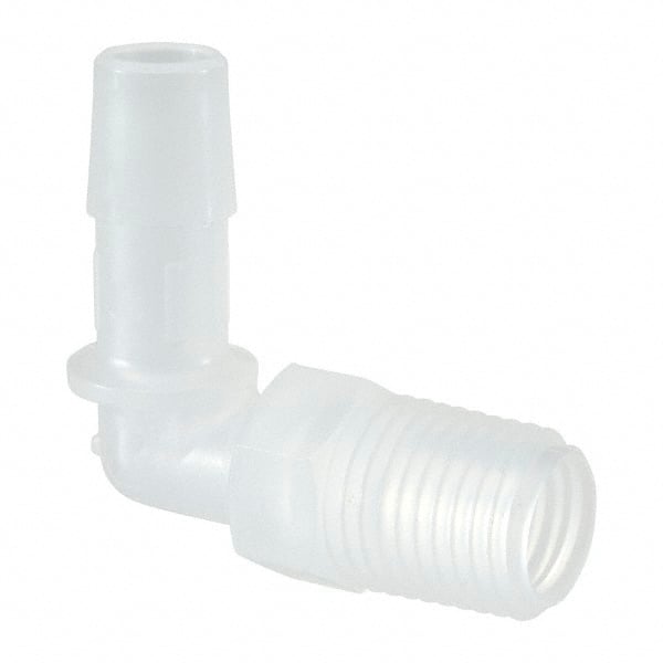 Made in USA - 3/8" Barb, 3/8, Polypropylene Single Barbed Tube Elbow - Natural, Male - Exact Tooling