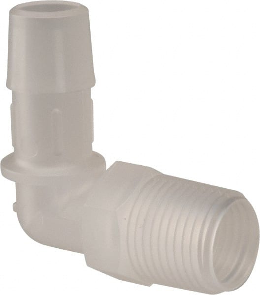 Made in USA - 1/2" Barb, 1/2, Polypropylene Single Barbed Tube Elbow - Natural, Male - Exact Tooling