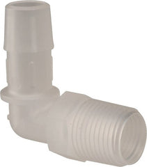 Made in USA - 1/2" Barb, 1/2, Polypropylene Single Barbed Tube Elbow - Natural, Male - Exact Tooling