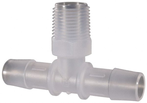 Made in USA - 1/2" Barb, 1/2, Polypropylene Single Barbed Tube Branch Tee - Natural, Male - Exact Tooling