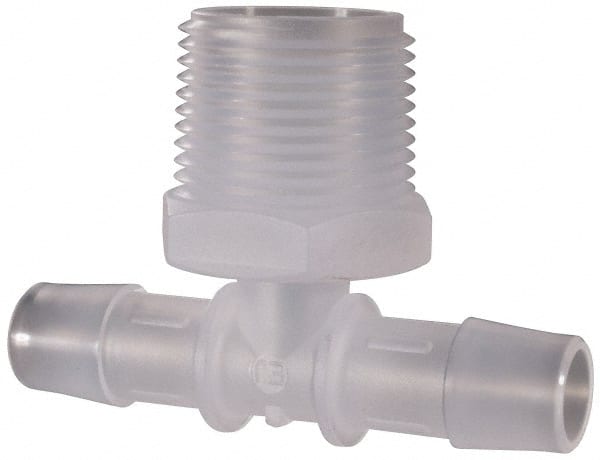 Made in USA - 1/2" Barb, 1/2, Polypropylene Single Barbed Tube Branch Tee - Natural, Male - Exact Tooling