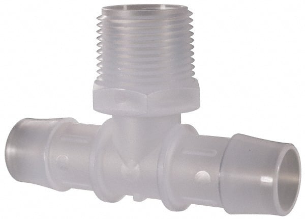 Made in USA - 3/4" Barb, 3/4, Polypropylene Single Barbed Tube Branch Tee - Natural, Male - Exact Tooling