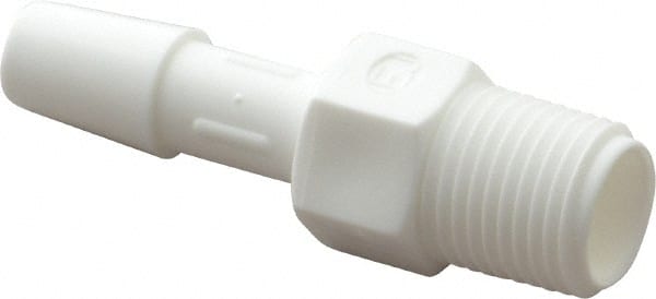 Made in USA - 1/4" Barb, 1/4, Polypropylene Single Barbed Tube Adapter - White, Male - Exact Tooling