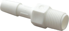 Made in USA - 1/4" Barb, 1/4, Polypropylene Single Barbed Tube Adapter - White, Male - Exact Tooling