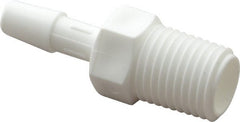 Made in USA - 1/4" Barb, 1/4, Polypropylene Single Barbed Tube Adapter - White, Male - Exact Tooling