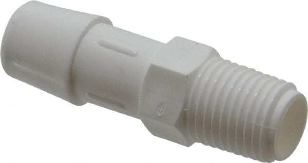 Made in USA - 1/2" Barb, 1/2, Polypropylene Single Barbed Tube Adapter - White, Male - Exact Tooling