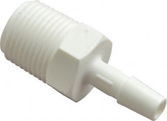 Made in USA - 1/4" Barb, 1/4, Polypropylene Single Barbed Tube Adapter - White, Male - Exact Tooling
