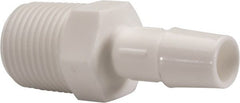 Made in USA - 3/8" Barb, 3/8, Polypropylene Single Barbed Tube Adapter - White, Male - Exact Tooling