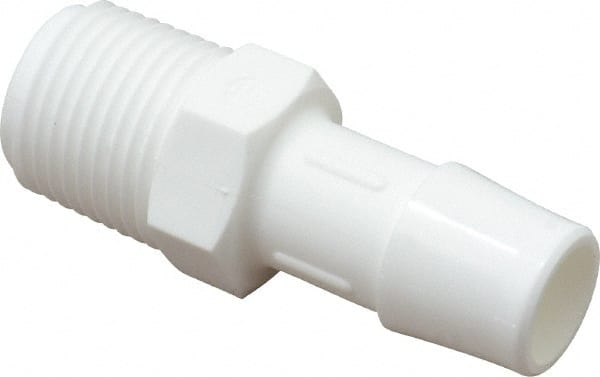 Made in USA - 1/2" Barb, 1/2, Polypropylene Single Barbed Tube Adapter - White, Male - Exact Tooling