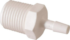 Made in USA - 1/4" Barb, 1/4, Polypropylene Single Barbed Tube Adapter - White, Male - Exact Tooling