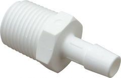Made in USA - 3/8" Barb x 1/2"NPT, Polypropylene Single Barbed Tube Adapter - White, Male - Exact Tooling