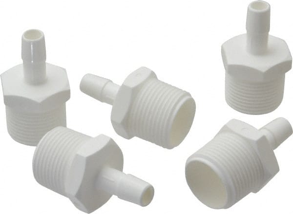 Made in USA - 3/8" Barb, 3/8, Polypropylene Single Barbed Tube Adapter - White, Male - Exact Tooling