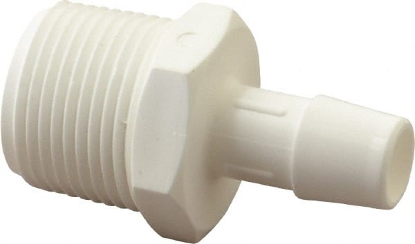 Made in USA - 1/2" Barb, 1/2, Polypropylene Single Barbed Tube Adapter - White, Male - Exact Tooling