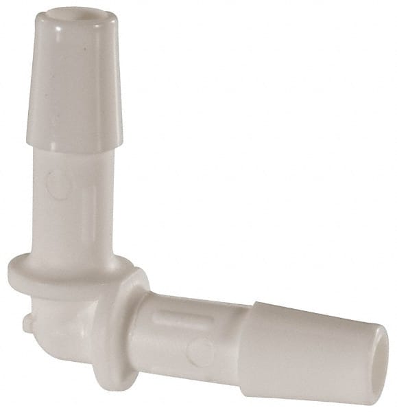 Made in USA - 1/4" Barb, Polypropylene Single Barbed Tube Elbow - White - Exact Tooling