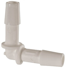 Made in USA - 1/4" Barb, Polypropylene Single Barbed Tube Elbow - White - Exact Tooling