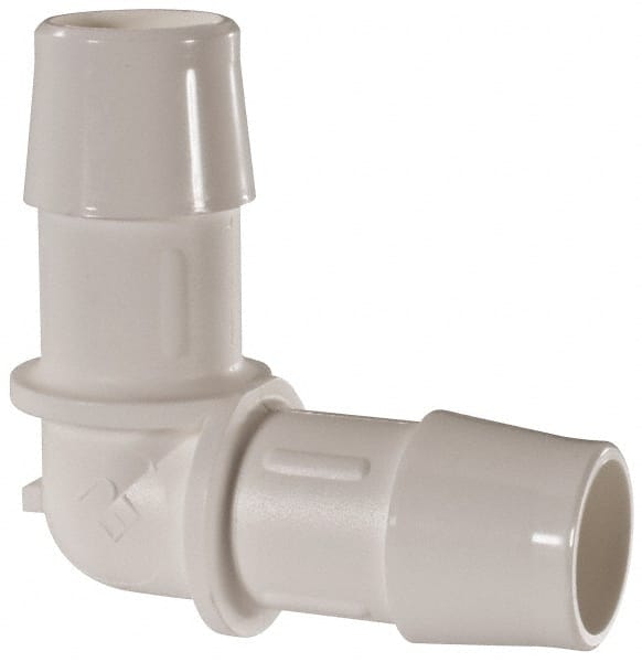 Made in USA - 5/8" Barb, Polypropylene Single Barbed Tube Elbow - White - Exact Tooling