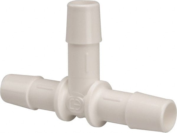 Made in USA - 3/8" Barb, Polypropylene Single Barbed Tube Tee - White - Exact Tooling