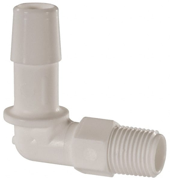 Made in USA - 3/8" Barb, 3/8, Polypropylene Single Barbed Tube Elbow - White, Male - Exact Tooling