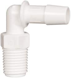 Made in USA - 3/8" Barb, 3/8, Polypropylene Single Barbed Tube Elbow - White, Male - Exact Tooling