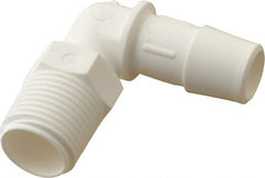 Made in USA - 1/2" Barb, 1/2, Polypropylene Single Barbed Tube Elbow - White, Male - Exact Tooling