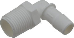 Made in USA - 1/2" Barb, 1/2, Polypropylene Single Barbed Tube Elbow - White, Male - Exact Tooling