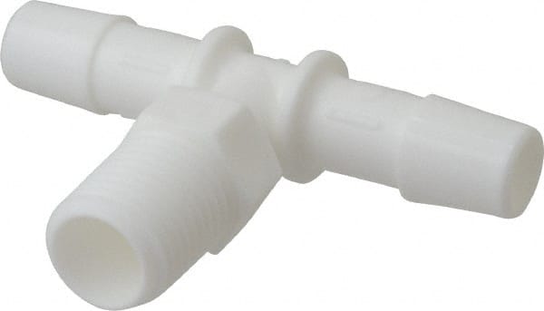Made in USA - 3/8" Barb, 3/8, Polypropylene Single Barbed Tube Branch Tee - White, Male - Exact Tooling