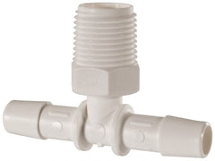 Made in USA - 3/8" Barb, 3/8, Polypropylene Single Barbed Tube Branch Tee - White, Male - Exact Tooling