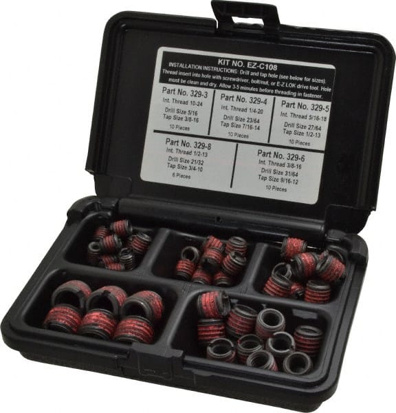 E-Z LOK - 46 Inserts, #10-24 - 1/2-13 Internal Thread, #10 - 1/2 UNC, Carbon Steel, Thread Repair Kit - Exact Tooling