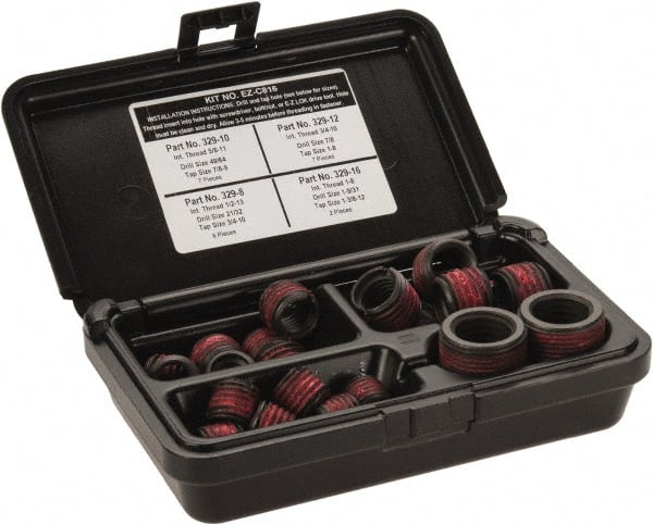 E-Z LOK - 22 Inserts, 1/2-13 - 1-8 Internal Thread, 1/2 - 1 UNC, Carbon Steel, Thread Repair Kit - Exact Tooling