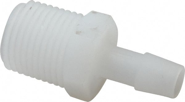 Made in USA - 3/8" Barb, 3/8, Kynar Single Barbed Tube Adapter - Natural, Male - Exact Tooling