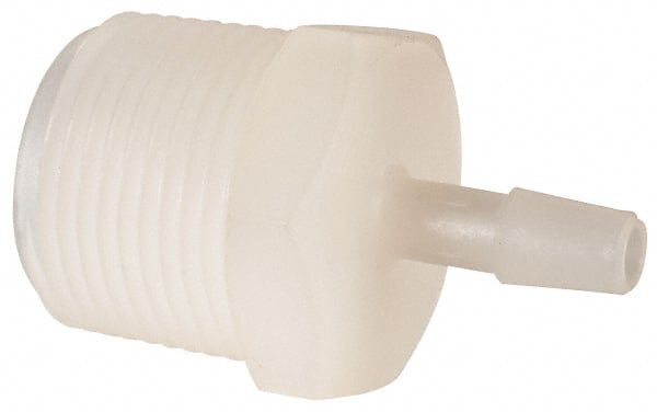 Made in USA - 1/4" Barb, 1/4, Kynar Single Barbed Tube Adapter - Natural, Male - Exact Tooling