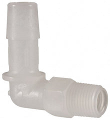 Made in USA - 3/8" Barb, 3/8, Kynar Single Barbed Tube Elbow - Natural, Male - Exact Tooling