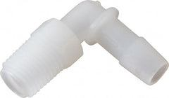 Made in USA - 3/8" Barb, 3/8, Kynar Single Barbed Tube Elbow - Natural, Male - Exact Tooling