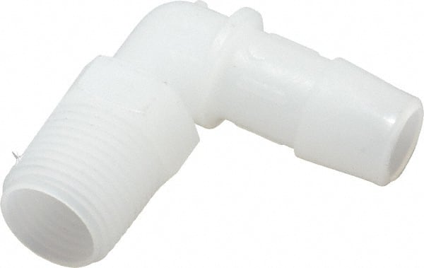 Made in USA - 1/2" Barb, 1/2, Kynar Single Barbed Tube Elbow - Natural, Male - Exact Tooling
