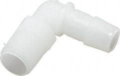 Made in USA - 1/2" Barb, 1/2, Kynar Single Barbed Tube Elbow - Natural, Male - Exact Tooling