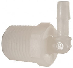 Made in USA - 1/4" Barb, 1/4, Kynar Single Barbed Tube Elbow - Natural, Male - Exact Tooling