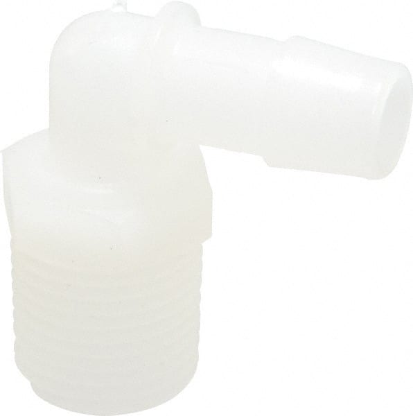 Made in USA - 1/2" Barb, 1/2, Kynar Single Barbed Tube Elbow - Natural, Male - Exact Tooling