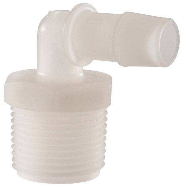 Made in USA - 1/2" Barb, 1/2, Kynar Single Barbed Tube Elbow - Natural, Male - Exact Tooling