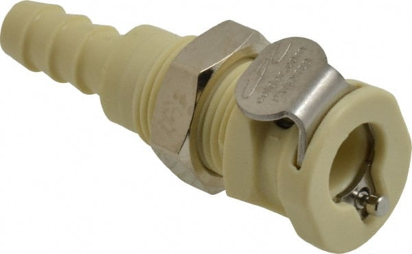 CPC Colder Products - 1/8" Nominal Flow, 1/4" ID, Female, Panel Mount Hose Barb-Female Socket - 120 Max psi, 32 to 160°F, Polypropylene Coupling, EPDM O-Ring - Exact Tooling