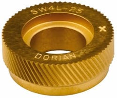 Dorian Tool - 1" Diam, 90° Tooth Angle, 25 TPI, Standard (Shape), Form Type Cobalt Left-Hand Diagonal Knurl Wheel - 3/8" Face Width, 1/2" Hole, Circular Pitch, 30° Helix, TiN Finish, Series SW4 - Exact Tooling
