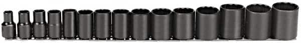 Proto - 15 Piece 1/2" Drive Socket Set - 12 Points, 3/8" to 1-1/4" Range, Inch Measurement Standard - Exact Tooling