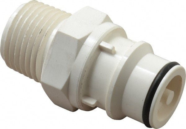 CPC Colder Products - 3/8" Nominal Flow, 1/2 NPT Thread, Male, Inline Threaded-Male Plug - 125 Max psi, -40 to 280°F, Polysulfone Coupling, EPDM O-Ring - Exact Tooling