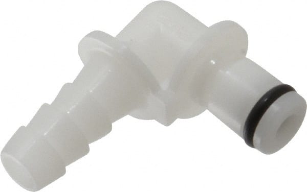CPC Colder Products - 1/8" Nominal Flow, 1/4" ID, Male, Elbow Hose Barb-Male Plug - 120 Max psi, -40 to 180°F, Acetal Coupling, Buna-N O-Ring - Exact Tooling