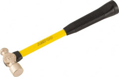 Ampco - 3/4 Lb Head Aluminum Bronze Ball Pein Hammer - 14" Fiberglass Handle with Grip, 1-1/4" Face Diam, 14" OAL - Exact Tooling