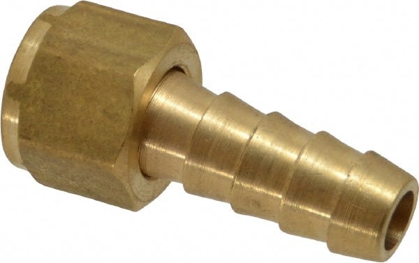 Cerro - 1/4 NPSM Thread Hose Barb x Female Swivel Ball-End Connector - 3/8" ID Hose, Brass - Exact Tooling