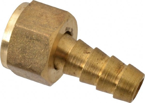 Cerro - 3/8 NPSM Thread Hose Barb x Female Swivel Ball-End Connector - 3/8" ID Hose, Brass - Exact Tooling